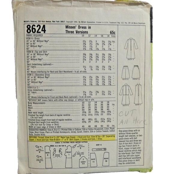 Vintage Size 10 Misses Dress Pattern McCall's #8624 Bust 31 DIY 3 Versions 60's - Picture 2 of 4